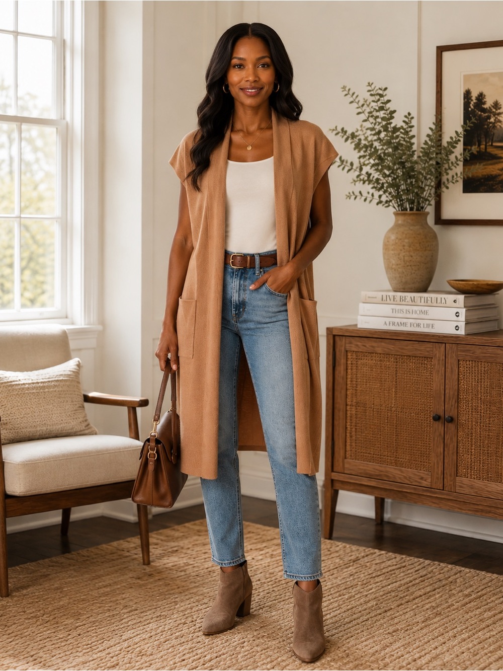 NWT Philosophy Republic Clothing Sleeveless Long Duster Cardigan Vest Sz L